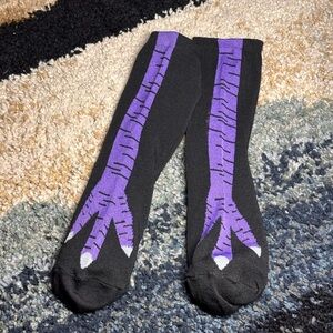 NEW Black & Purple Chicken Feet Pattern Mid Tube Socks Trendy Funny Jokes Gym